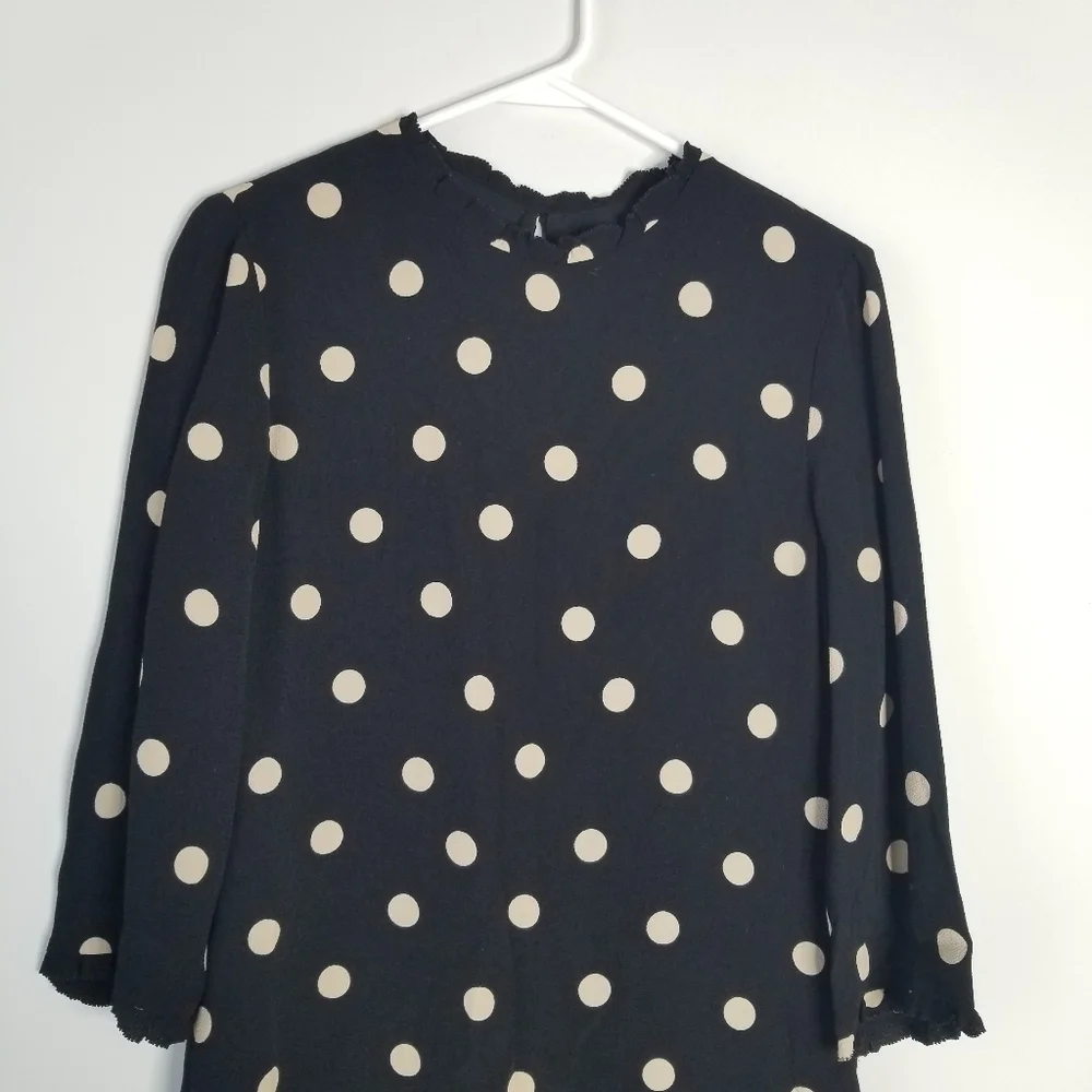 Kate Spade Polka Dot 3/4 Length Sleeve Crepe Mini Dress Ruffles Size 6